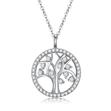 Imagem de Kaletine Yggdrasil Colar com pingente de árvore da vida em prata esterlina 925 com zircônia cúbica, comprimento da corrente 40,64 cm, 43,18 cm, 45,72 cm