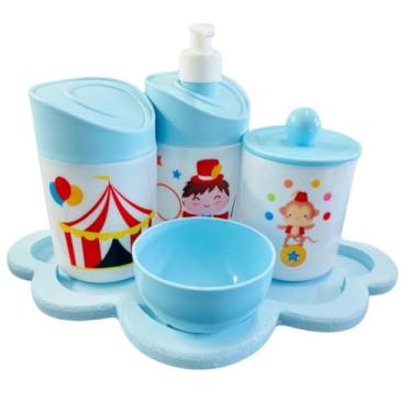Imagem de Kit Higiene Baby Circo Menino c/bandeja em MDF (Nuvem azul/azul)