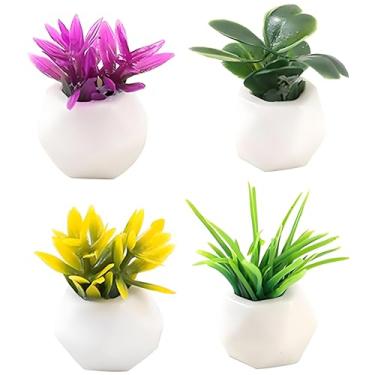 Imagem de 4 peças de mini ornamentos de resina para plantas suculentas - conjunto de vasos de flores com figuras fofas de painel de carro - jardim de fadas, decoração de bolos de aniversário, kit de paisagem de