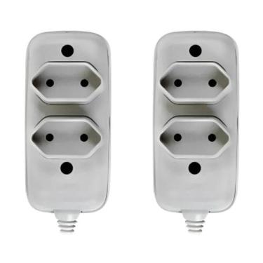 Imagem de Kit 2 Tomadas Bipolar Barra Dupla Ilumi 1632 10A 250V Cinza Uso Reside