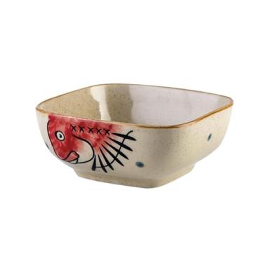 Imagem de Tigela de arroz misturada de cor quadrada de estilo japonês para uso doméstico delicado e fofo - peixe vermelho gordo pequeno com pontos