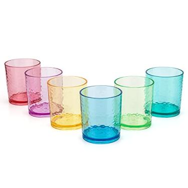 Imagem de Copo de plástico para copos de acrílico de 400 ml, conjunto de 6 multicoloridos, estilo martelado, pode ser lavado na lava-louças, livre de BPA