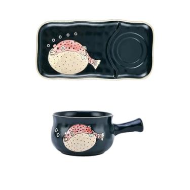 Imagem de Estilo japonês casa personalidade criativa bonito delicado prático prato de café da manhã de leite - pote de leite + prato de café da manhã (baiacu verde gordo)