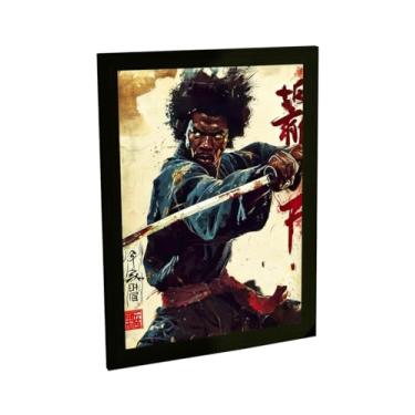 Imagem de Quadro Decorativo Samurai Negro Ilustração Japão Kanji Decoração Poster Quarto Sala