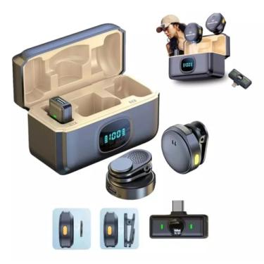 Imagem de Microfone Lapela A'GOLD Sem Fio Magnético Android e IOS Duplo Ante Ruído - 2 em 1