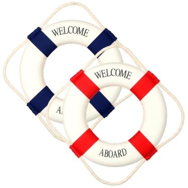 Imagem de Vercraft 2 peças de boia salva-vidas de 35,5 cm para pendurar na parede, grande, anel decorativo de boas-vindas a bordo estilo mediterrâneo, anel náutico de segurança para piscina, para tubo de