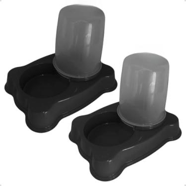 Imagem de Kit Comedouro/Bebedouro Dupla Função Dispenser Dosador 1,35kg Ração/1,5 Litros Água Cães E Gatos (2 Preto)