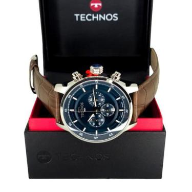 Imagem de Relógio Technos Prateado Pulseira de Couro Masculino Cronógrafo OS2ACB