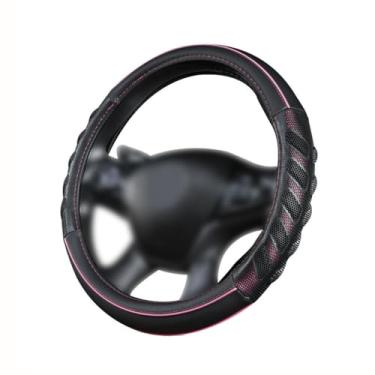 Imagem de Flying Banner Capa de volante para carro, couro sintético, massagem, ajuste universal, furo de favo de mel 3D, antiderrapante, esportivo, 38 cm (rosa preto)