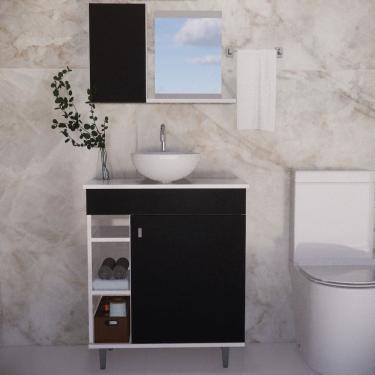 Imagem de Armário para Banheiro com Espelharia e Cuba Itália Preto/Branco