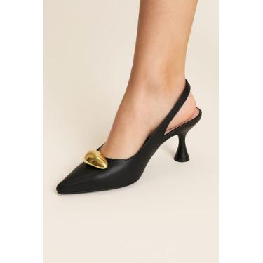 Imagem de Scarpin Salto Taça 6cm Feminino Aberto Atras Enfeite Baixo Casual Para