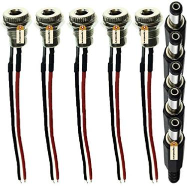 Imagem de Lsgoodcare 5,5 x 2,5 mm 5A DC Power Jack Tomada Rosqueada Adaptador Conector de Montagem Fêmea com Cabo 3,94Ich 20AWG + Plugue de Conector de Barril DC Macho