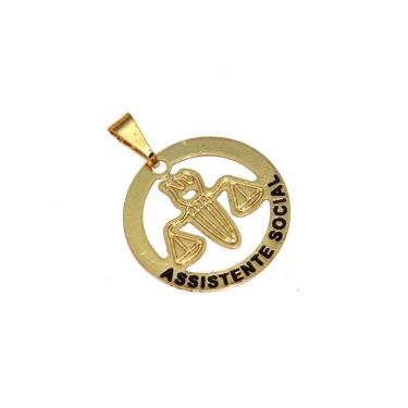 Imagem de Pingente Minha Profissão Serviço Social Folheado Ouro 18k