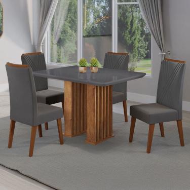 Imagem de Mesa de Jantar 4 Lugares Madeline com Vidro Ripado Marrom/Cinza/Grafite - Viero Móveis