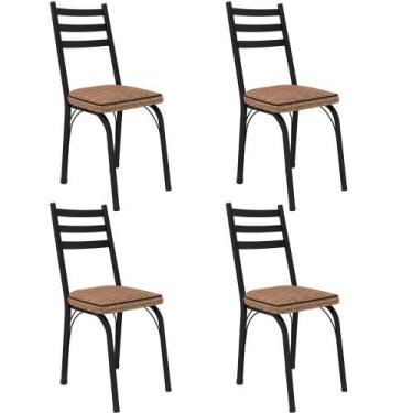 Imagem de Kit 4 Cadeiras Para Cozinha Tubular D-13 Nara De Aço Preto/rattan - AR