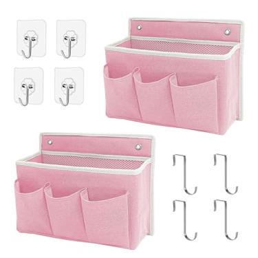Imagem de Pacote com 2 bolsas organizadoras para pendurar na parede/cestos para pendurar com compartimento grande de malha e 3 bolsos, organizador de pendurar sobre a porta, armazenamento de espaço para quarto