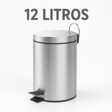 Imagem de Lixeira Inox com Pedal e Tampa 12L Com Balde Interno e Alça Compacta e