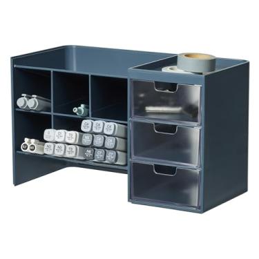 Imagem de BLUE GINKGO Organizador de mesa Hive Stack – suporte de caneta empilhável, organizador de papelaria com gavetas – armazenamento de escritório, material escolar, maquiagem (feito na Coreia, azul