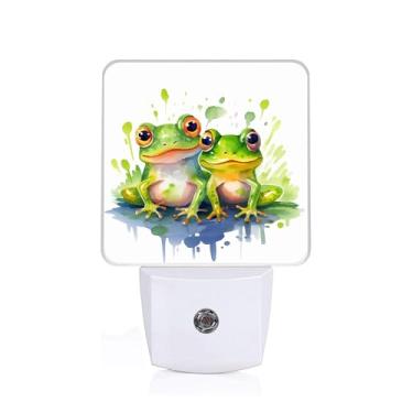 Imagem de SLHFDKL Luz Noturna De Dois Sapos Em Aquarela, Luminária Parede Com Sensor Anoitecer E Amanhecer, Led 0,5 W Eficiência Energética Para Meninos Meninas, Adultos, Decoração Casa