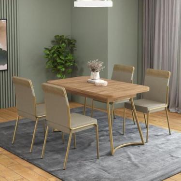 Imagem de Conjunto Sala de Jantar 4 Cadeiras Kalba Carraro Carvalho Dourado