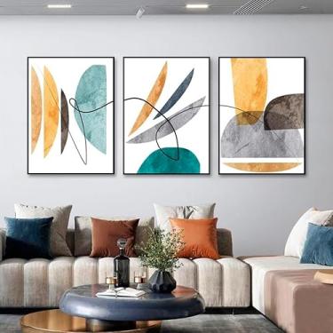 Imagem de Kit com 3 Quadros Decorativos 70x50 cm Abstrato Minimalista com Moldura Caixa Preta de 3cm de profundidade, na posição Vertical ideal para ambiente de Sala, Quarto e Hall.