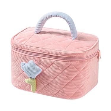 Imagem de FashionCha Bolsa de armazenamento de maquiagem com zíper de duas cabeças, bolsa de higiene de viagem para mãe e namorada, Rosa