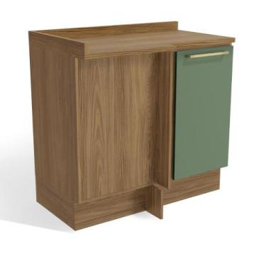 Imagem de Balcão Canto Reto com Tampo 1 Porta Botanic Kappesberg - Nogueira/Verd