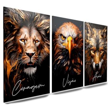 Imagem de Kit 3 Quadro Decorativo Sala Quarto Leão Águia Lobo Motivacional Disciplina Foco Execução (16)