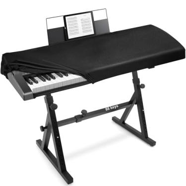 Imagem de Explore Land Capa contra poeira para teclado de piano premium com abertura para suporte de música - Protetor de couro elástico para piano eletrônico digital de 61 a 88 teclas (preto, 88)