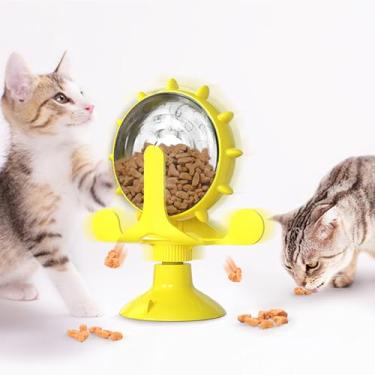 Imagem de BESUNTEK Alimentador lento interativo para gatos, brinquedo giratório durável para cães, dispensador de estimulação mental com ventosas potentes para cães e gatos (amarelo)