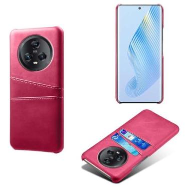 Imagem de Capas Compatível com Honor Magic 5,Caso de couro PU-Tampa de telefone a prova de choque com 2 slots de cartão,Proteção anti-impressão digital e anti-gota-Rose Red