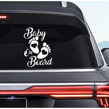 Imagem de Adesivo de vinil com design animado arco-íris bebê a bordo pés dedos decalque | carros caminhões vans paredes laptop|branco|14 x 12,7 cm |