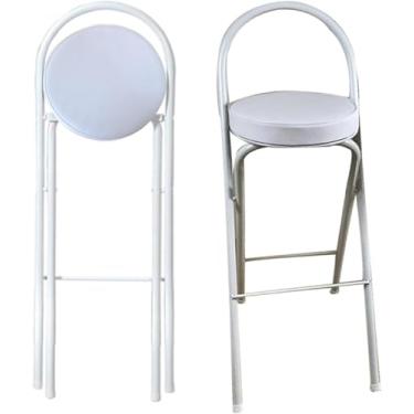 Imagem de Cadeira De Cozinha, Banquinho De Bar Dobrável, Assento Acolchoado Redondo Para Festa De Cozinha Em Casa E Escritório, White, 75cm/30inch