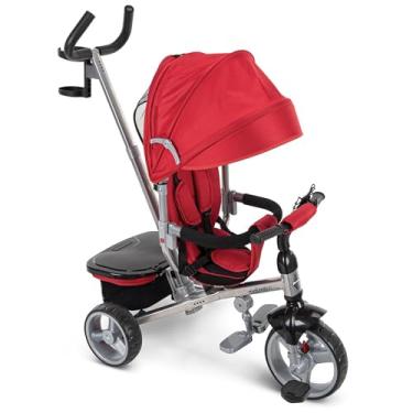 Imagem de Huffy Triciclo Malmö Luxe 4 em 1 com alça de pressão, suporte de copo e armazenamento traseiro vermelho