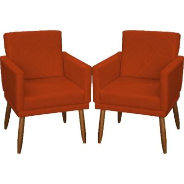 Imagem de Kit 2 Poltronas Decorativa Para Sala Recepção Beatriz Suede Cores Pé Palito Castanho
