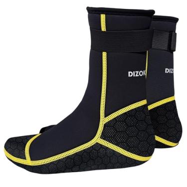 Imagem de PAWHITS Meias de neoprene, meias de mergulho de 3 mm com alça ajustável, meia térmica antiderrapante para mergulho, surfe, caiaque (linhas douradas) P