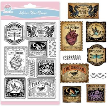 Imagem de GLOBLELAND Moldura transparente vintage de feitiçaria para fazer cartas, poções mágicas retrô, selos transparentes, selos de silicone de animais mágicos, para decoração de álbum de fotos faça você