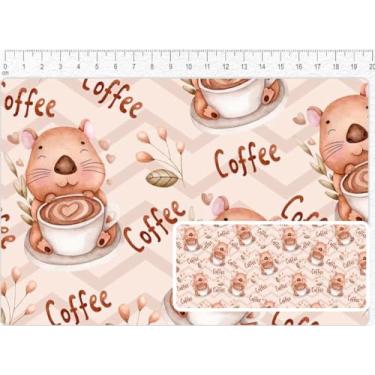 Imagem de Tecido Tricoline Digital Estampado Coleção Capybara, Capivara Coffee, 50x150cm, Fernando Maluhy