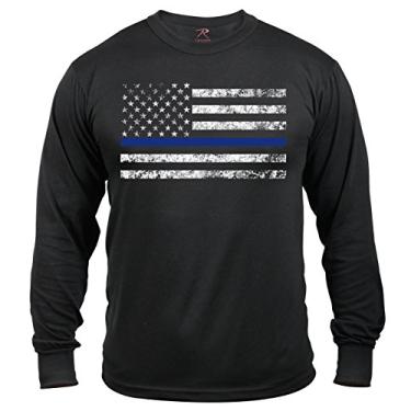 Imagem de Rothco Camiseta de manga comprida Thin Blue Line, 2GG, Preto, XGG