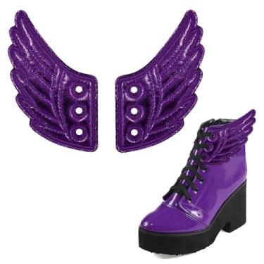 Imagem de AUOCATTAIL Angel Shoe Wings Glitter Bordado Asas de Morcego Acabamento Halloween PU Sapato Esportivo Skate Punk Acessórios DIY (Roxo)