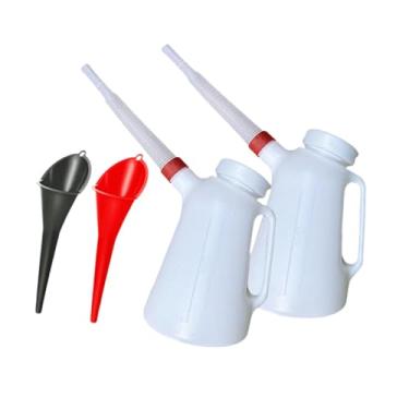 Imagem de Mqetly Jarra de Medição de óleo Jarra de óleo com Escala à Prova de Vazamento Pote de óleo de 5L Resistente com Tampa Recipiente de óleo com Bico Fluidos Aut, 2 Jarro 2 Funil, Tamanho real