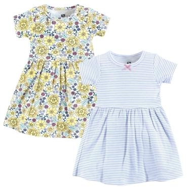 Imagem de Luvable Friends Hudson Baby Vestidos de manga curta 2 unidades, Flores de contorno ensolarado, 3-6 Meses