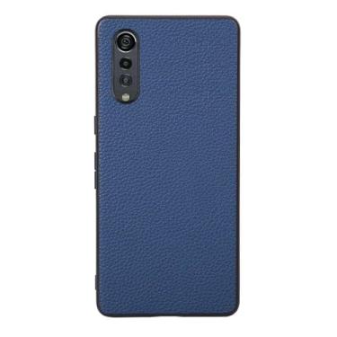 Imagem de Capas Compatível com LG Velvet,Design de grão levantado de superfície,Proteção contra queda,Anti impressão digital,Anti arranhões,Aparência de couro de imitação de plástico macio-Blue