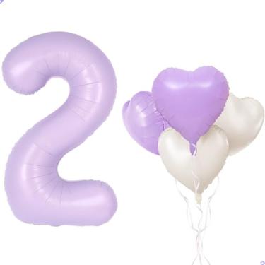 Imagem de Balão número 2 roxo claro de 101,6 cm para decorações de aniversário de lavanda, 2 balões grandes, decorações de festa de 2 anos, balões lilás de dois anos, lembrancinhas de suprimentos de festa