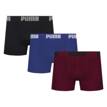 Imagem de Kit 3 Cuecas Puma Boxer Sem Costura Masculina, Azul, Preto, M