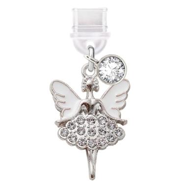 Imagem de ELISE & FONDA TP814 Tipo-C porta de carregamento antipoeira pequeno pingente de telefone celular de fada de cristal para iPhone 15/16/Samsung/OnePlus/Xiaomi/oppo telefones Android (branco)