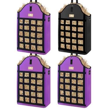 Imagem de Sacos de feno para cavalos, 3 pacotes de sacos de feno de alimentação lenta para cabras, ovelhas, burros, sacos de alimentação de feno Oxford reforçados 600D com design de redes de feno frontal, fácil
