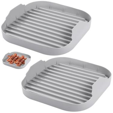 Imagem de 2 peças de panelas de bacon de microondas, bandejas de bacon de silicone para forno de micro-ondas, máquinas de bacon de carne seguras para alimentos com ranhuras, aquecimento rápido, seguro para