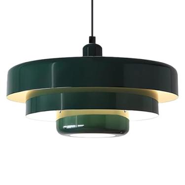 Imagem de DoungRos Luminária pendente de meados do século, luminária pendente de teto, design de sombra de metal de 3 camadas, vintage, luz de montagem embutida para mesa de jantar, cozinha, ilha, corredor