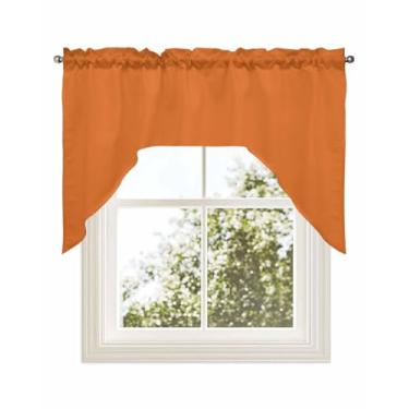 Imagem de Cortinas de cozinha para janelas, cortinas de janela laranja brilhante para banheiro, quarto, sala de estar, saia de janela pequena de cor sólida 142 x 91 cm